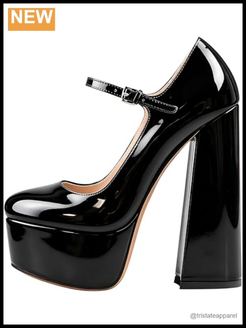 Mary Jane Platform Chunky High Heels Ankle Strap Close Toe Pumps Faux Leather